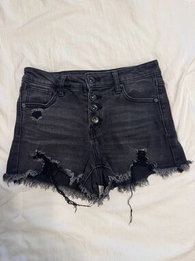 Kendall & Kylie Black Distressed Button-Front Denim Shorts